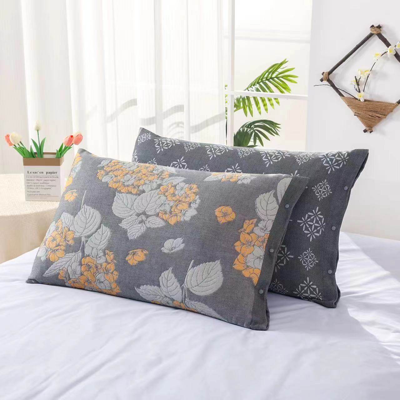 One-piece drop-down cotton gauze pillowcase 48*74 cotton household adult sweat-absorbing pillowcase
