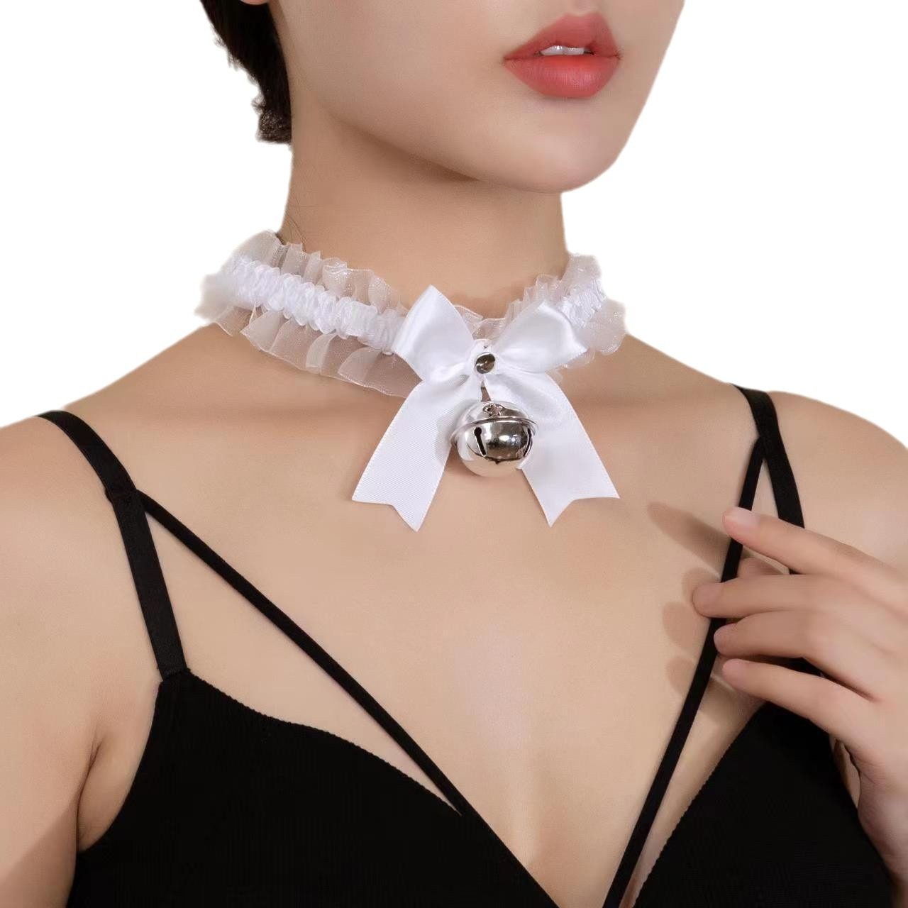 Bow Lace Bell Necklace choker Collarbone Neck Accessories Soft Girl Neck Strap cos Maid Collar