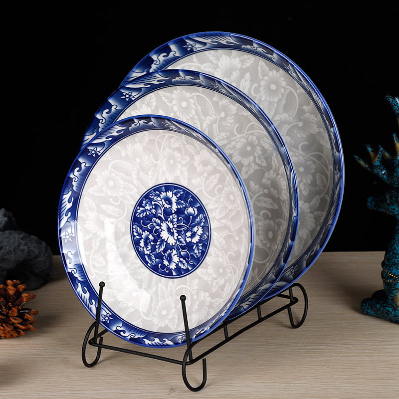 Green Print Ceramic Dishes and Plates Set Daily Necessities Blue and White Porcelain Tableware Home or Hotel Tableware Ceramic