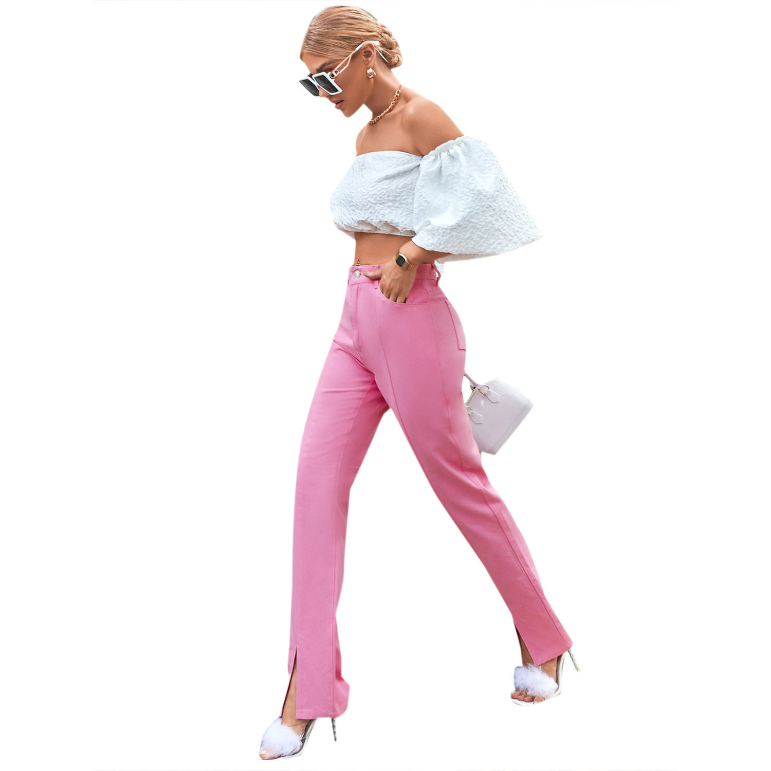 High Waisted Flared Jeans Sexy Split Design Slim Fit Versatile Style Casual Wear for Women Wholesale Available