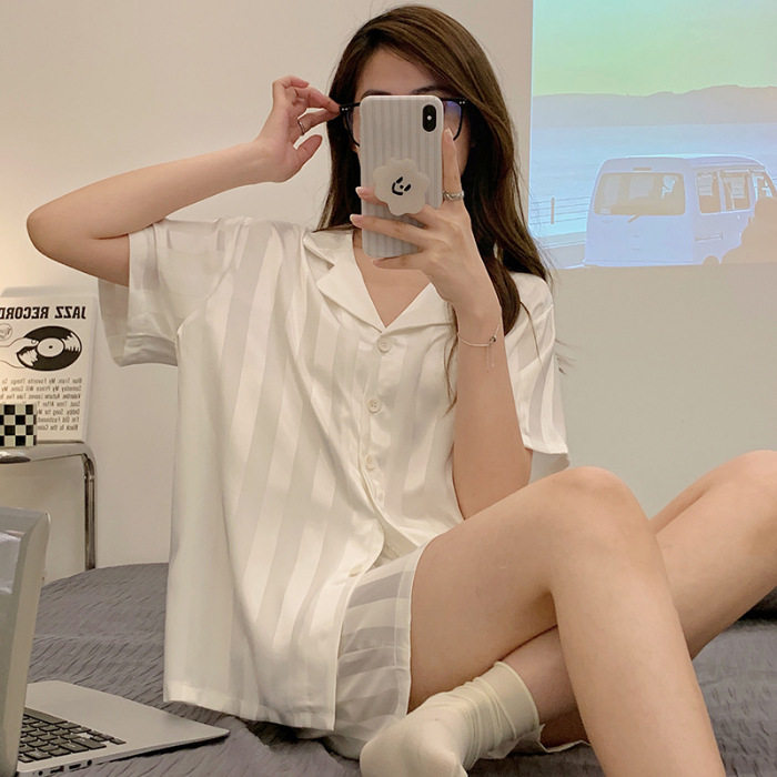 ins网红花边长袖简约黑春秋季长袖长裤开衫睡衣女甜美宽松家居服