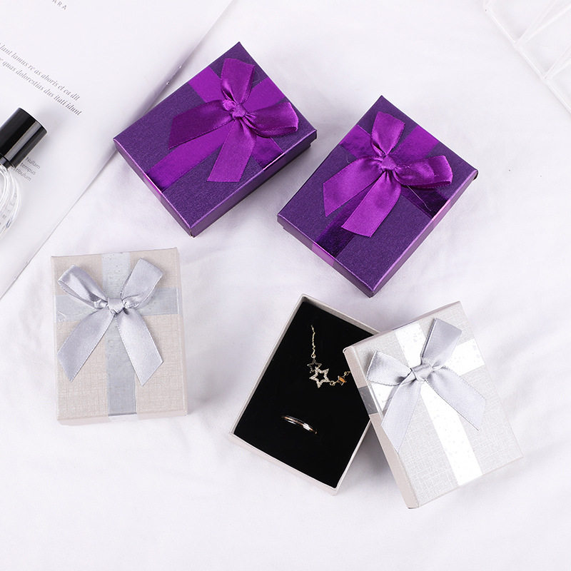 Factory Supply Square Bow Gift Box Jewelry Packaging Box Creative Jewelry Box Heaven and Earth Cover Gift Box Jewelry Box