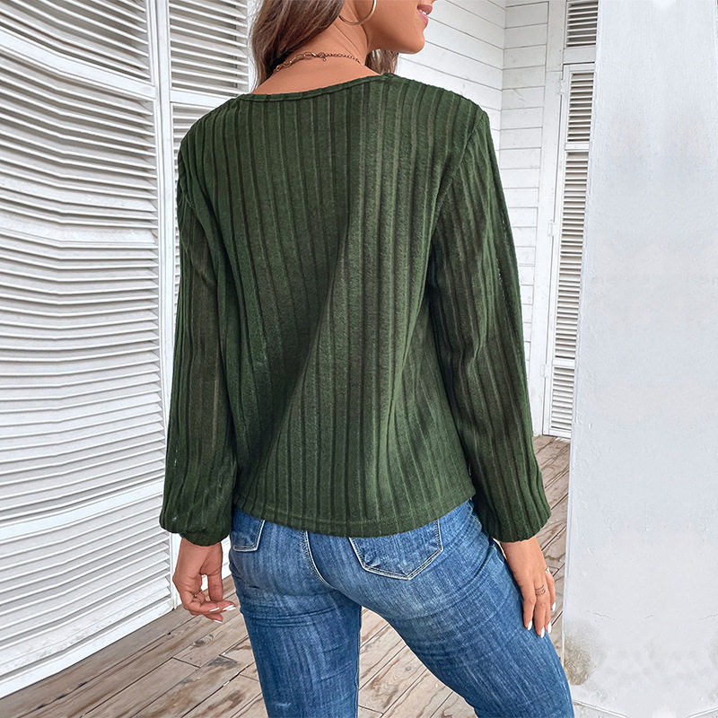 Womens Green V Neck Top Autumn Style Split Design Casual Wear Wholesale Available factory direct