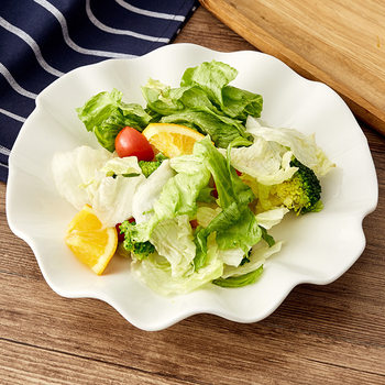 Ceramic plate hotel Daily tableware creative dish plate lotus leaf plate white thick hotel tableware logo wholesale