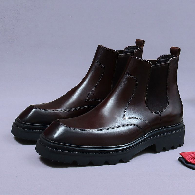 Giày Boot Cổ Thấp Nam Chất Liệu Da Bò Đế Cao Phục Cổ Cổ Điển