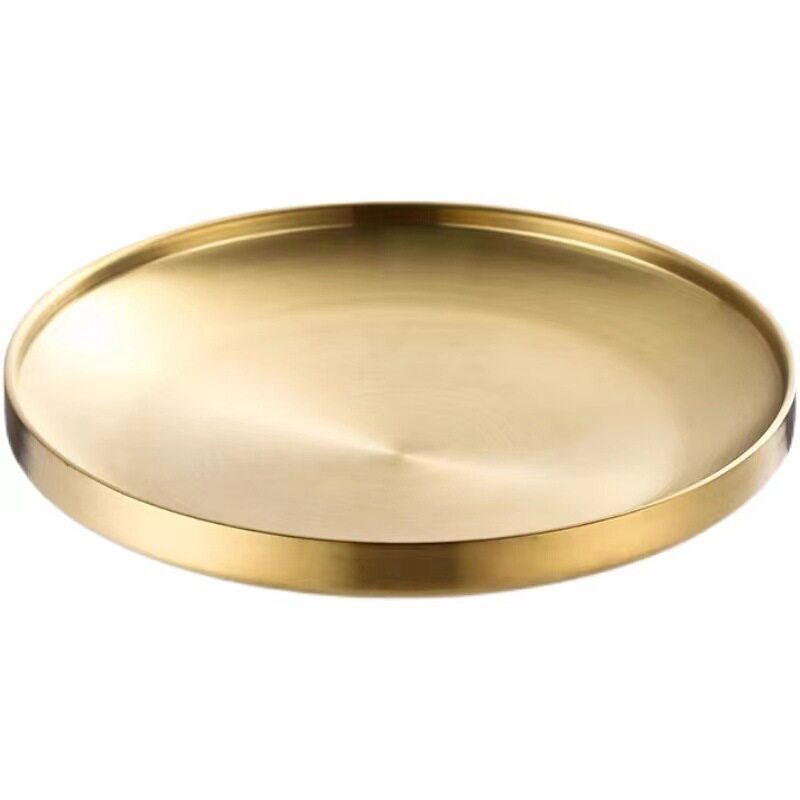 304 Stainless Steel Double Layer Barbecue Plate Korean-style Heat Insulated Western Food Plate Golden Snack Plate Thickened Anti-scalding Disc