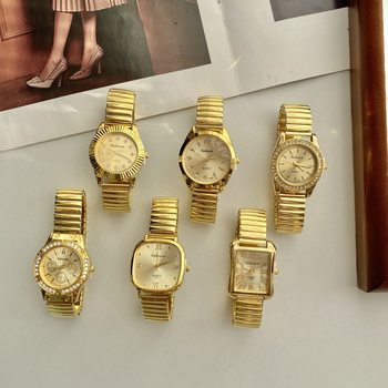 Classic Retro Large Dial Watch Women's Antique Golden Spring Band Watch Wrist Watch Men's and Women's Quartz Watch