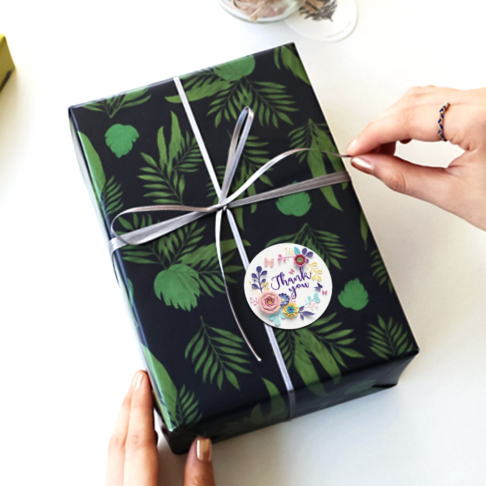 Spot wholesale round sealing stickers Thank You stickers flower pattern baking labels gift handmade crafts stickers