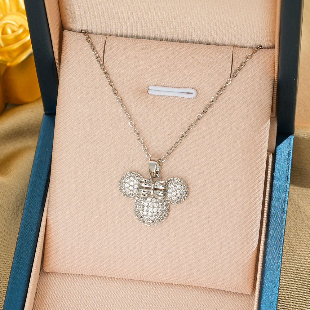 225-3 フルダイヤモンドミッキーネックレス-シルバー