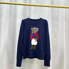 High-End Autumn and Winter Wool Heavy Embroidery Cartoon Bear Round Neck Long-Sleeve College-Style Age-Reducing Versatile Sweater for Women A08