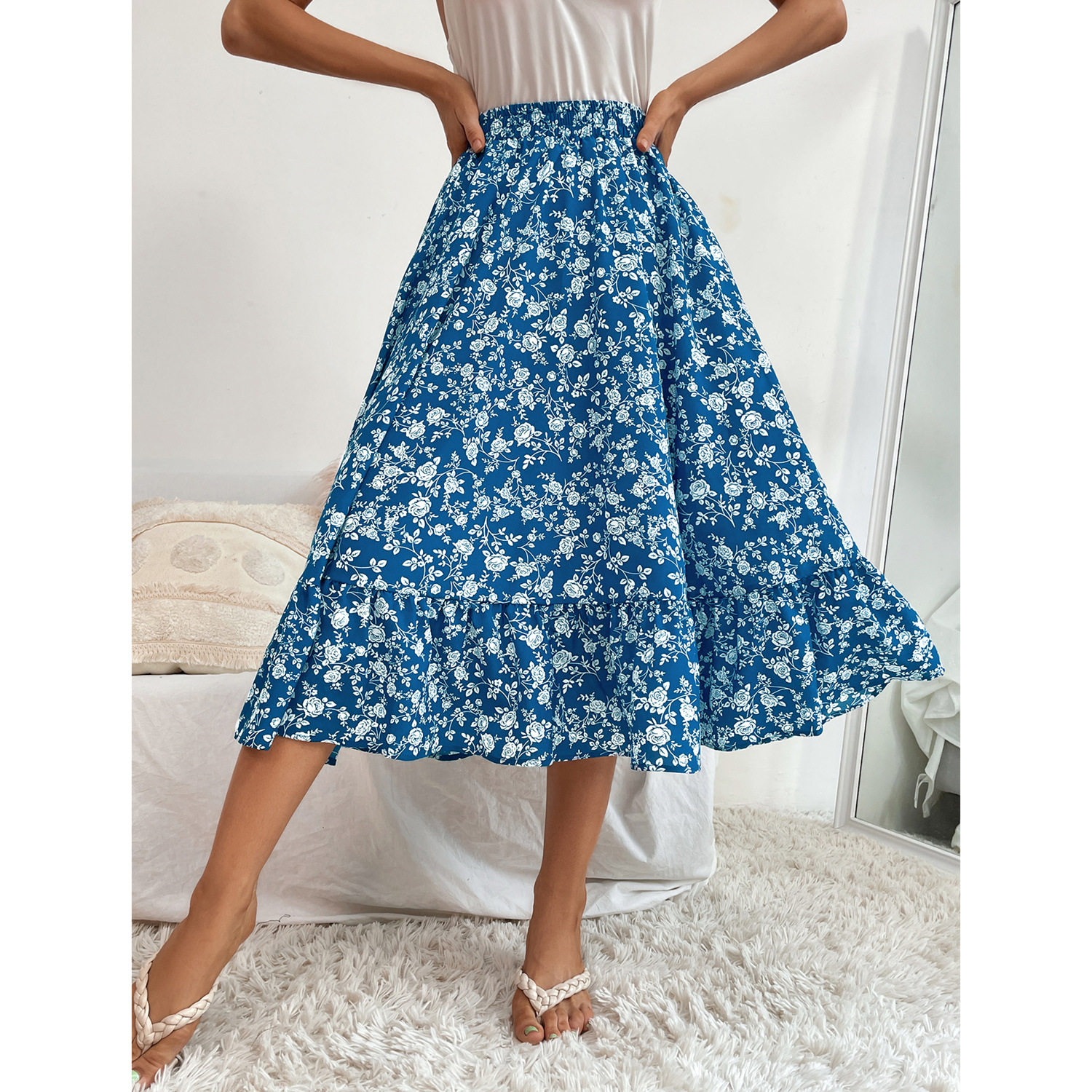 Floral Midi Skirt Casual Versatile Commuter Style Perfect for Vacation or Everyday Wear Wholesale Available
