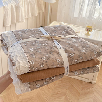 2026 New Cloud-Like Cotton Wrinkled Double-Layer Gauze Lace Four-Piece Bedding Set Bed Sheet Duvet Cover Lace Quilt Cover