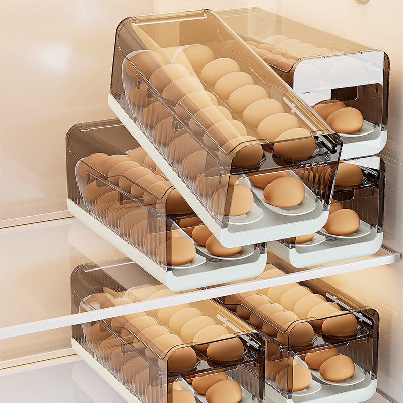 Egg fresh-keeping storage box automatically rolls off large-capacity kitchen multi-layer stackable plastic egg tray egg box