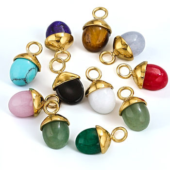 Vintage Natural Stone Pine Cone Triangle DIY Titanium Steel Accessories Women's Water Drop Stainless Steel Pendant Jewelry Wholesale