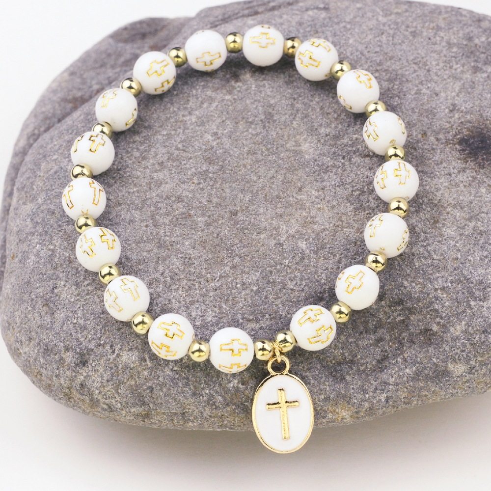 Cross-border AliExpress hot sale original oval cross pendant bracelet women's baptism bracelet prayer bracelet gift