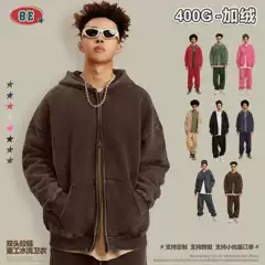BE men's clothing | autumn and winter 2025 American tide brand washed sweater hooded cardigan retro fleece-lined double zipper sweater men