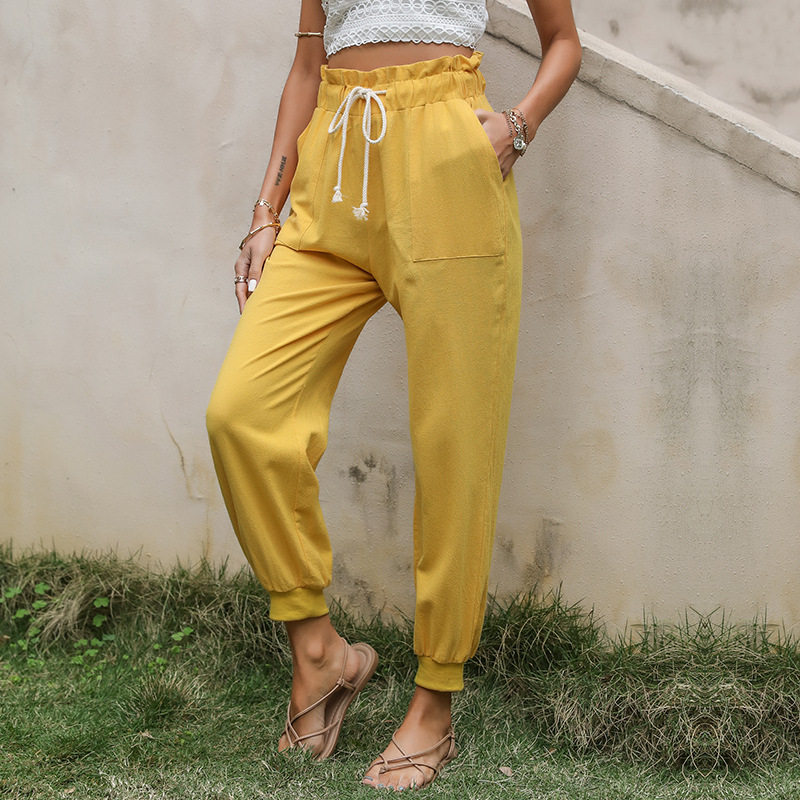 Casual Cotton Linen Jogger Pants Solid Color Drawstring Straight Leg Stylish for Everyday Wear Wholesale Available