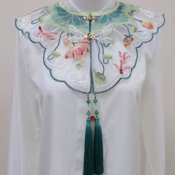 Lotus Pond Moonlight Embroidered Cloud Shoulder Ancient Style Children's Fake Collar Organza Button Shawl Hanfu Accessory Collar