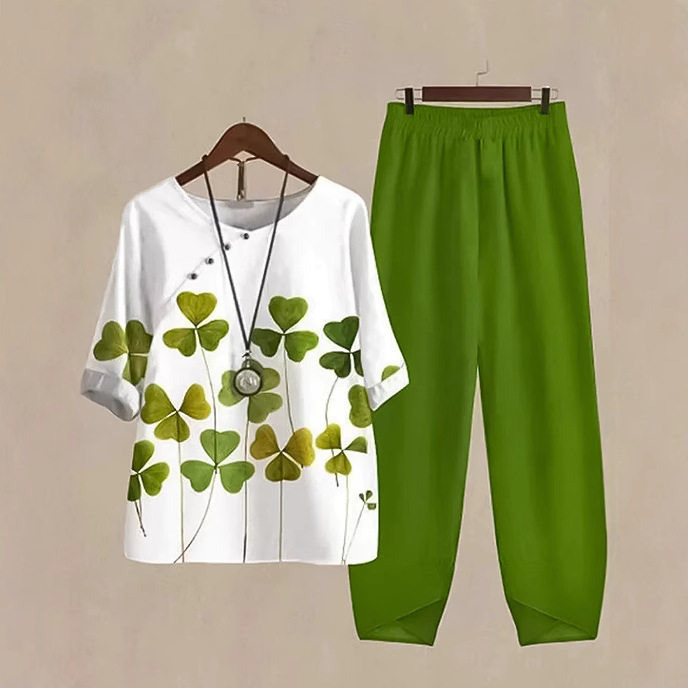 Summer Casual Set for Women Printed Round Neck T Shirt and Loose Long Pants Comfortable and Stylish for Everyday Wear