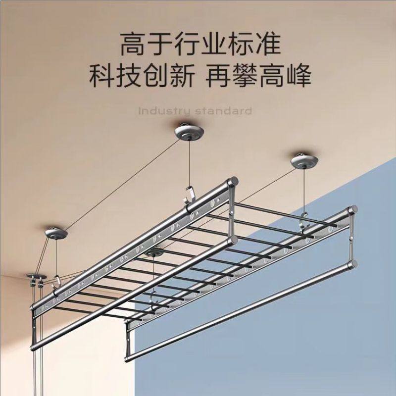 Thickened Balcony Clothes Drying Rack with Adjustable Height, Hand-Cranked Clothes Rod, Top-Mounted Magic Tool for Home Use, Double-Rod Hand-Cranked Clothes Drying Rack