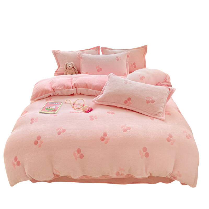 Winter Milk Velvet Four-Piece Set Thickeneded Coral Velvet Bed Bed Sheets Quilt Cover Fleece-Lined Bedding Three-Piece Flannel Set