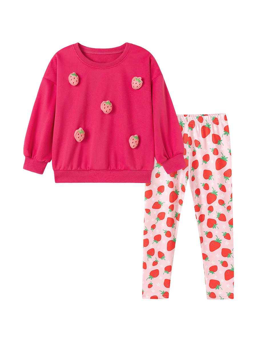 Girls' Autumn Long-Sleeve Set, Cute Strawberry Kids' Wear