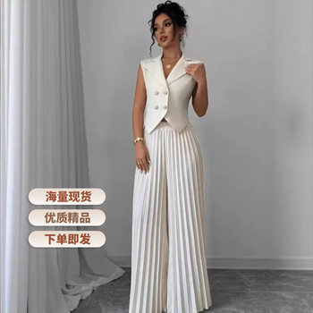 2025 European and American Cross-Border Autumn and Winter New Fashion Vest Pleated Skirt Suit Women's Clothing Amazon Independent Station