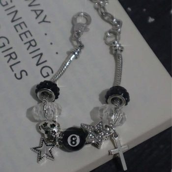 European and American Cross-Border Hot-Selling DIY No. 8 Ball Star Synthetic Zircon Handmade Vintage Cross Bracelet for Women, Niche Style