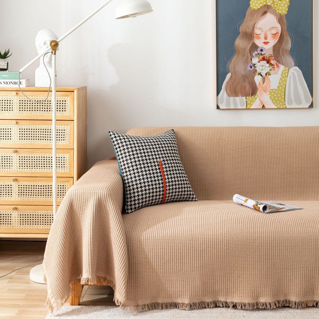 [Dropshipping]Nordic Minimalist Ins-Style Waffle Sofa Throw, Light Luxury Coffee Table Tablecloth, Rug, Sofa Cushion