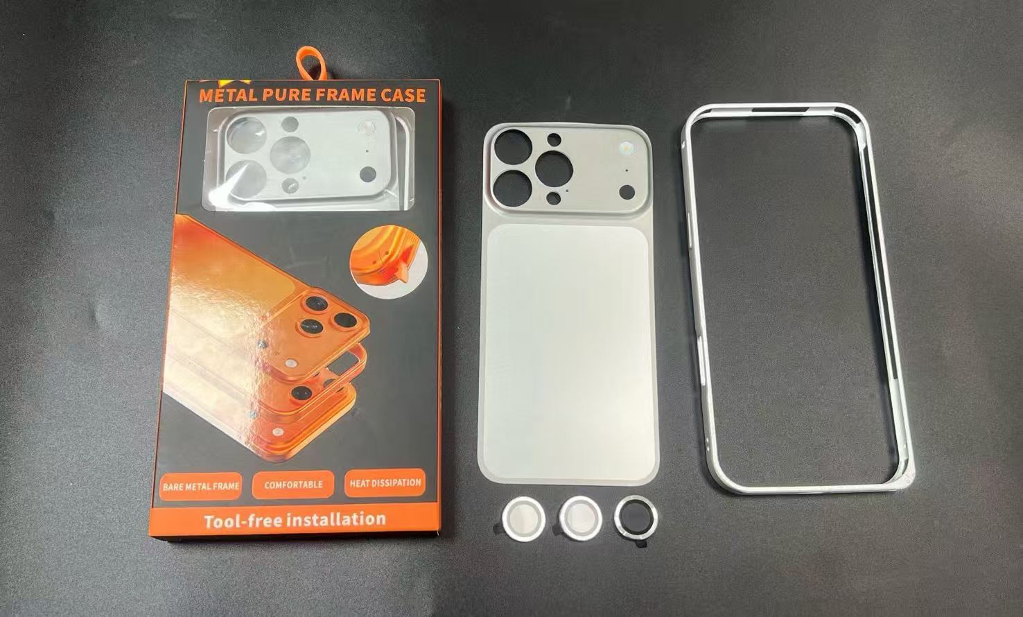 Convert 17 series mobile phone case with metal texture seahorse buckle frame with lens film protective cover with box packaging