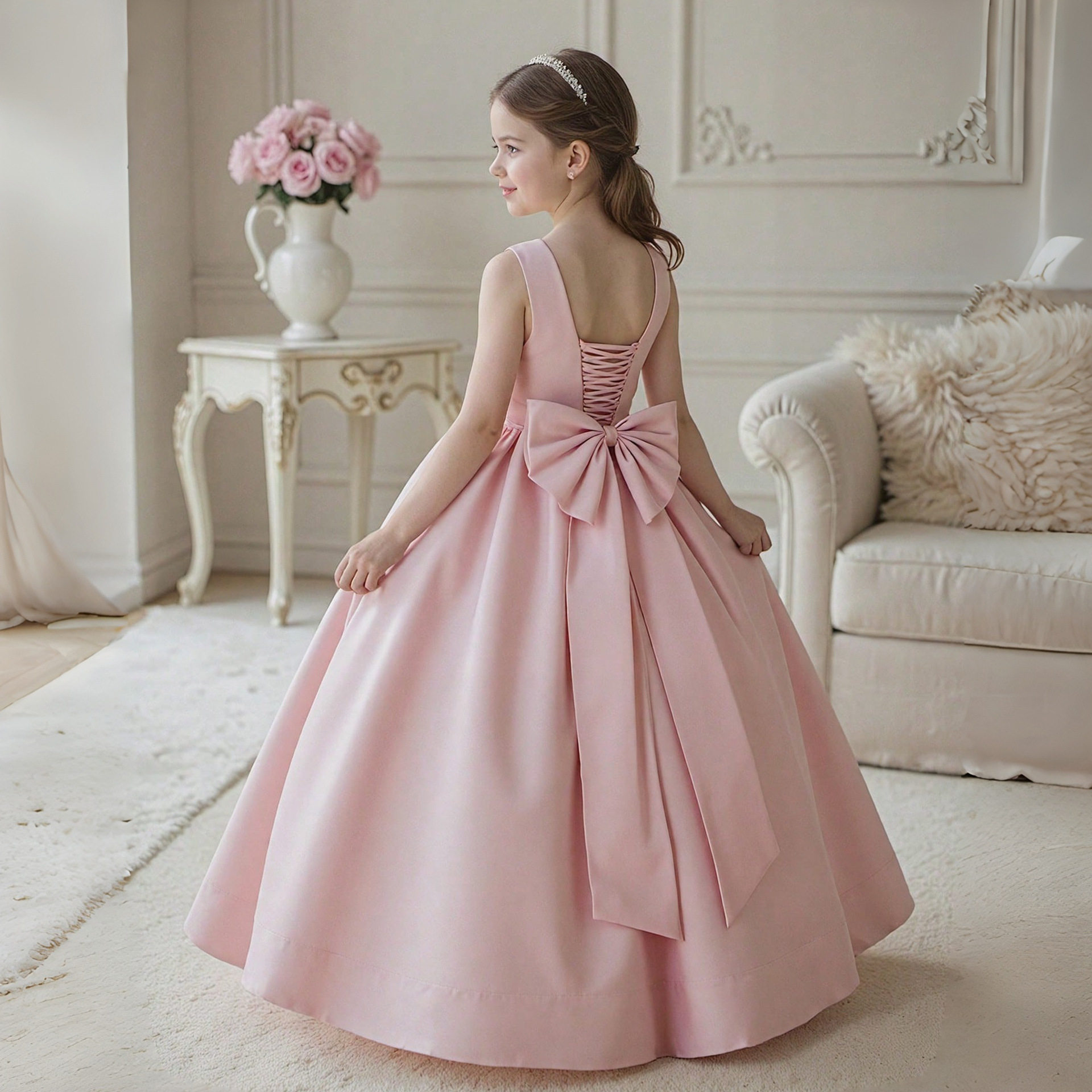 Girl long evening dress birthday party piano princess dress girl wedding banquet wedding dress