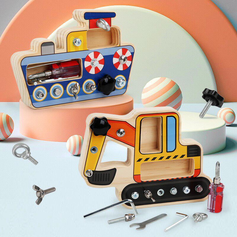 Men's and women's treasure wooden transportation ship screw twist fun disassembly tool nut repair combination grasping wooden toy