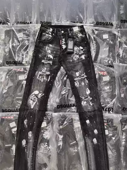 D2 Ripped Patch Graffiti Letter Luxury Jeans Men's Trendy Brand Splatter Slim Fit Stretch Skinny Pants