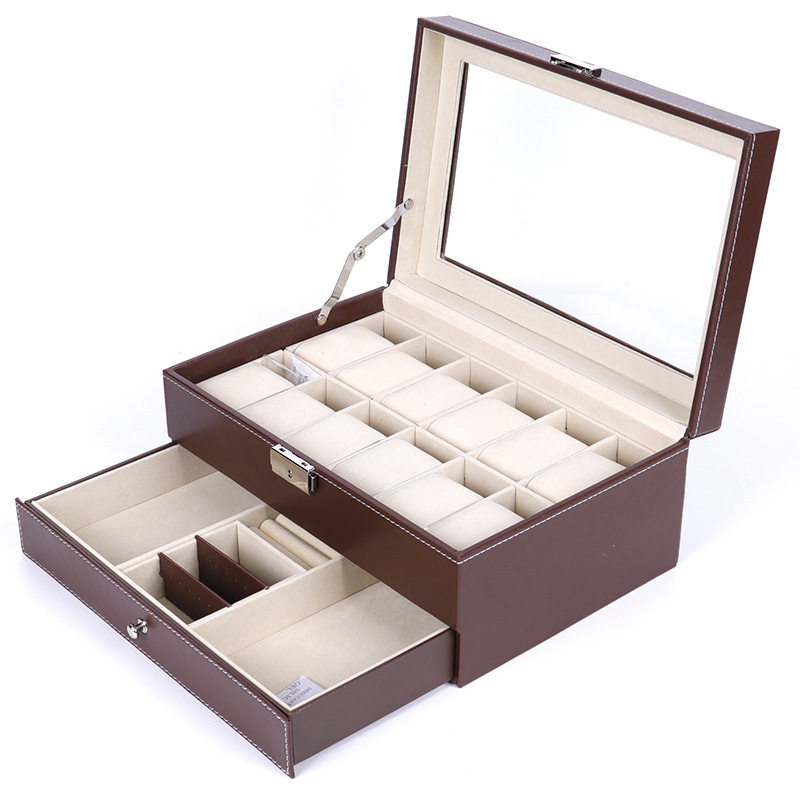 Deyi wholesale PU leather double-layer jewelry box window 12-bit watch box jewelry box jewelry storage box