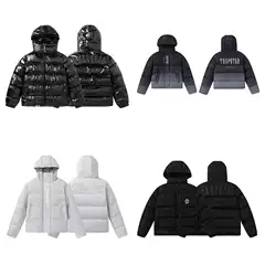 Cross-Border New Trapstar Letter Small Label Embroidered Cotton Jacket for Men and Women, Hooded Glossy Thickeneded Cotton Jacket