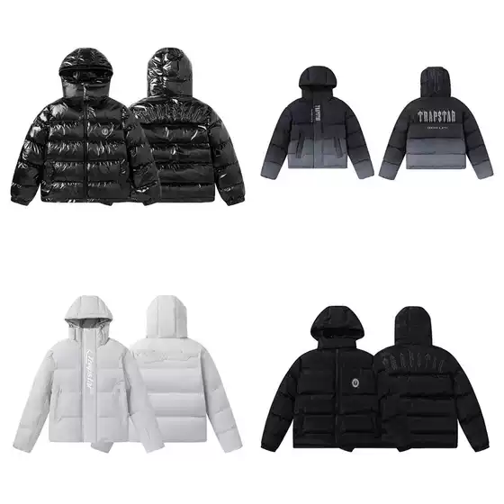 Cross-Border New Trapstar Letter Small Label Embroidered Cotton Jacket for Men and Women, Hooded Glossy Thickeneded Cotton Jacket