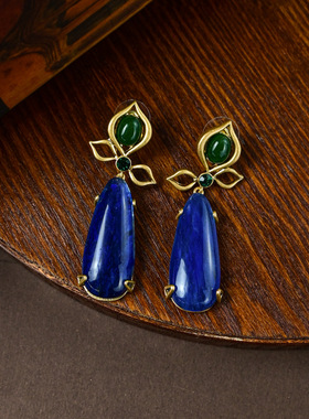 长款复古项链时尚长款毛衣链 仿中古vintage饰品女蓝绿色琉璃配饰