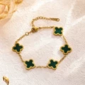 7704 single-sided green shell four-leaf clover bracelet gold