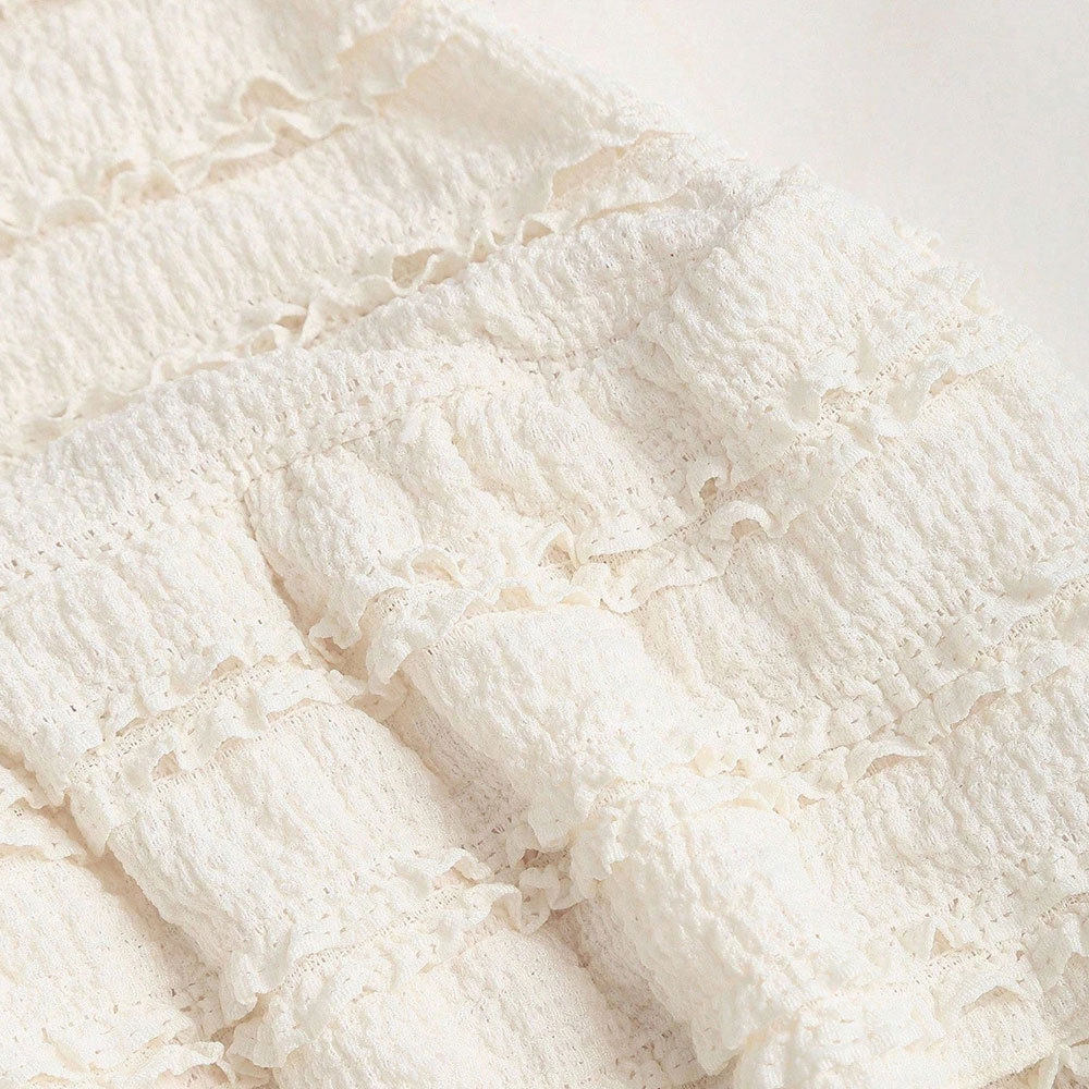 White Summer Dress Sweet French Style Strapless Ruffled Hem Lightweight Fabric Perfect for Parties and Casual