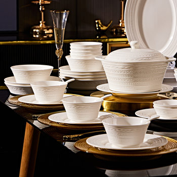 2026 New Embossed Bowl and Chopsticks Set, French Light Luxury Retro Underglaze Ceramic Rice Bowl for Home Use