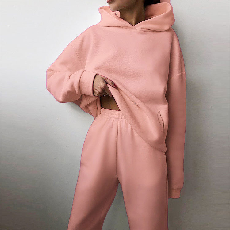 Hooded Sweatshirt and Pants Set for Women Solid Color Casual Outfit Spring Fashion