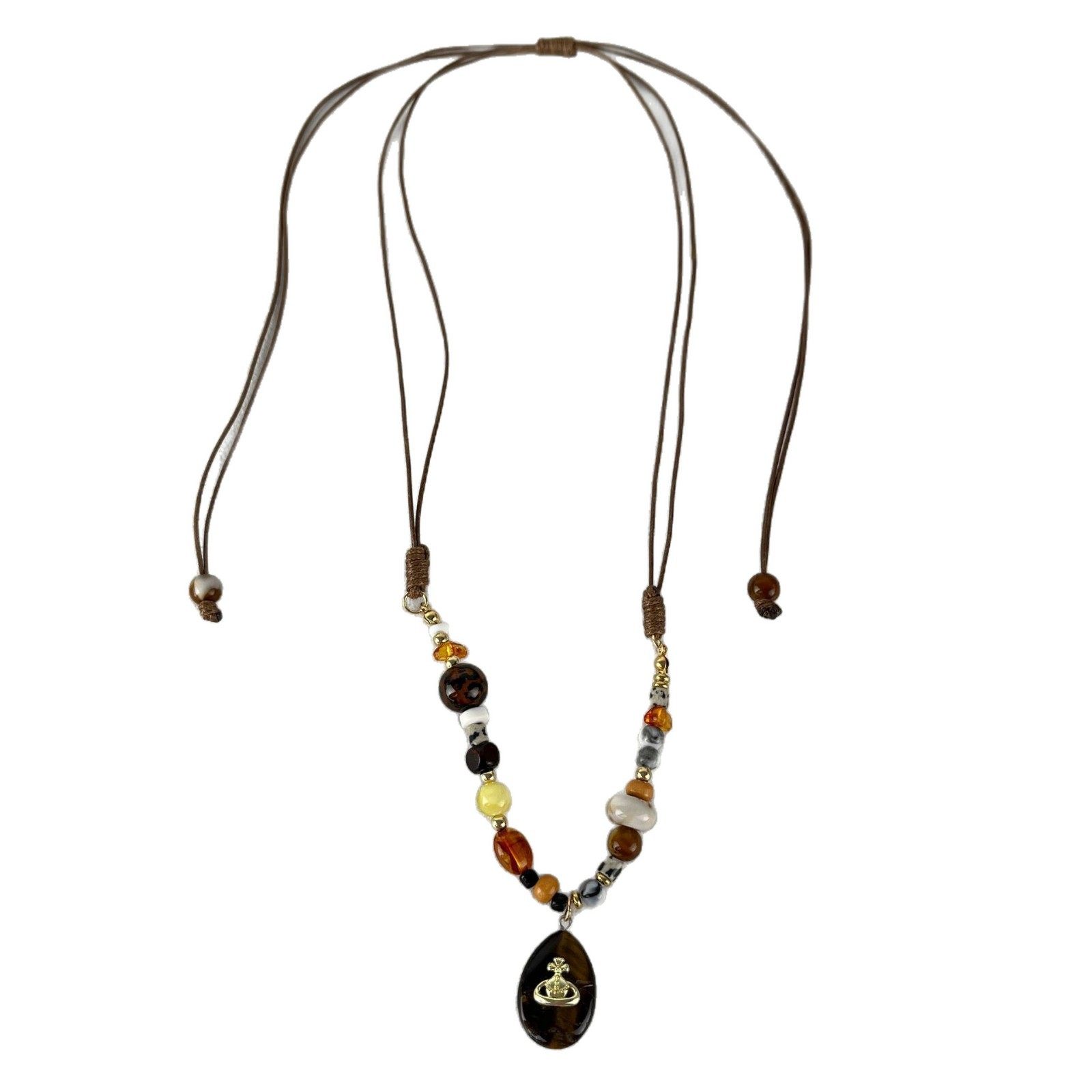 European and American Maillard Style Retro Queen Mother Saturn Long Necklace Niche Design Accessible Luxury Clavicle Chain Accessories for Women