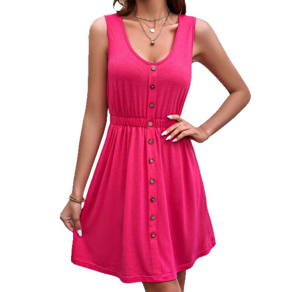 Summer Dress Solid Color Sleeveless Waist Defined Off Shoulder Vacation Style Wholesale Available