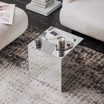 Mirror acrylic square tea table edge simple light luxury bedside table art decoration photography shooting props
