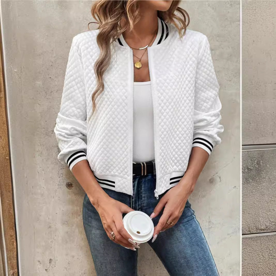 Fall Printed Zip Detail Cardigan Jacket Long Sleeve Lightweight Stylish Design Perfect for Casual Outings Wholesale