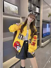 American Baseball Suit Spring and Autumn High Street Padded Embroidered Stitch Jacket Men's and Women's Hip-Hop Loose Biker Suit Racing Jacket