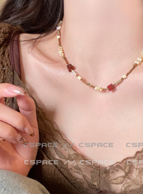 波西米亚风叠戴金项链美式复古彩色锁骨链搭配项链女个性配饰品