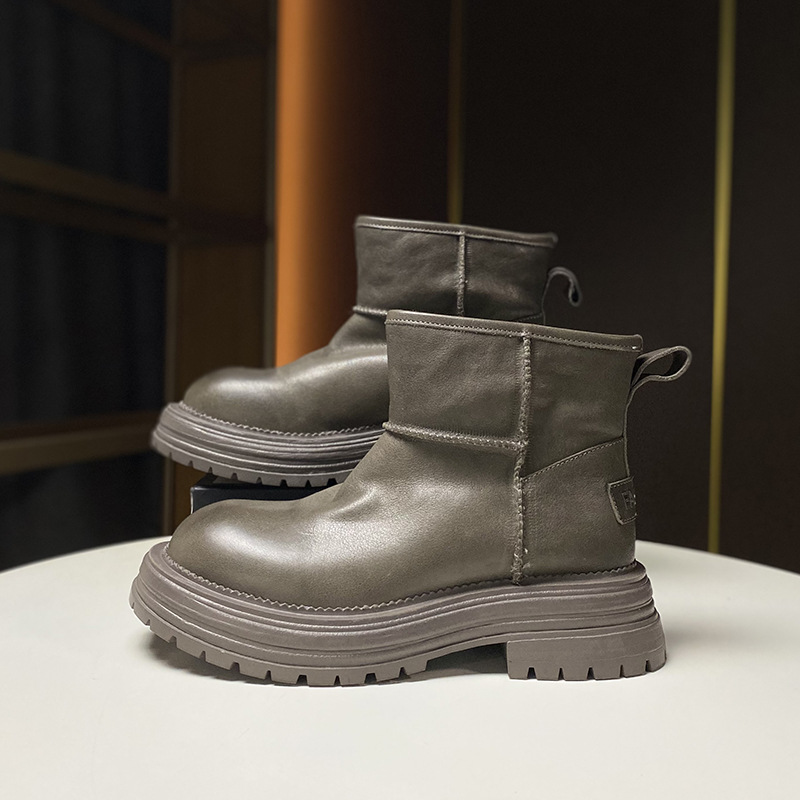 Boot Cổ Thấp Nữ Chất Liệu Da Bò Đế Cao Hàng Mùa Xuân Thu Đông