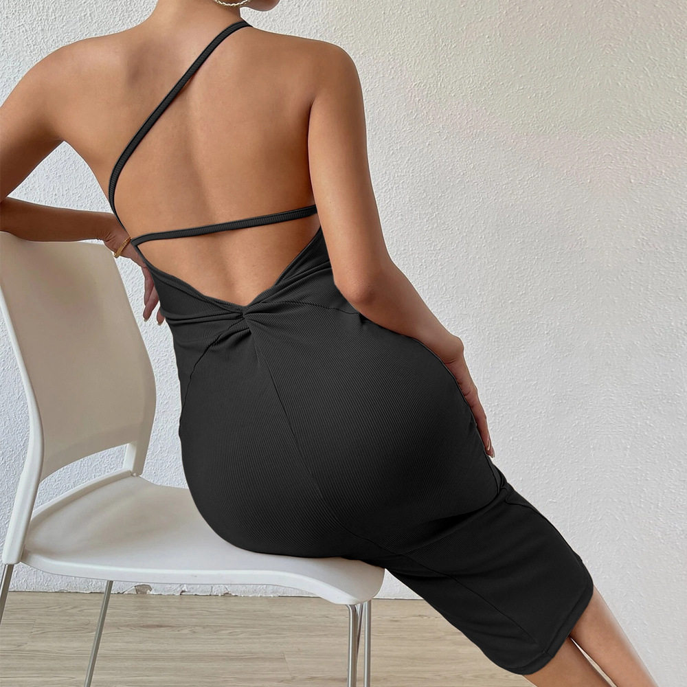 Sleeveless Asymmetrical Backless Midi Dress Sexy Fit Elegant Design Comfortable Fabric Perfect for Parties or Evening