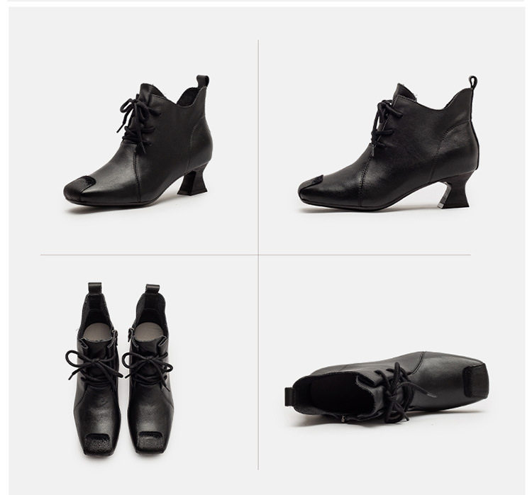 Boot Nữ Da Bò Cổ Lửng Gót Vuông Chiều Cao Đế Khoảng 5cm Màu Đen, Nâu chi tiết 16